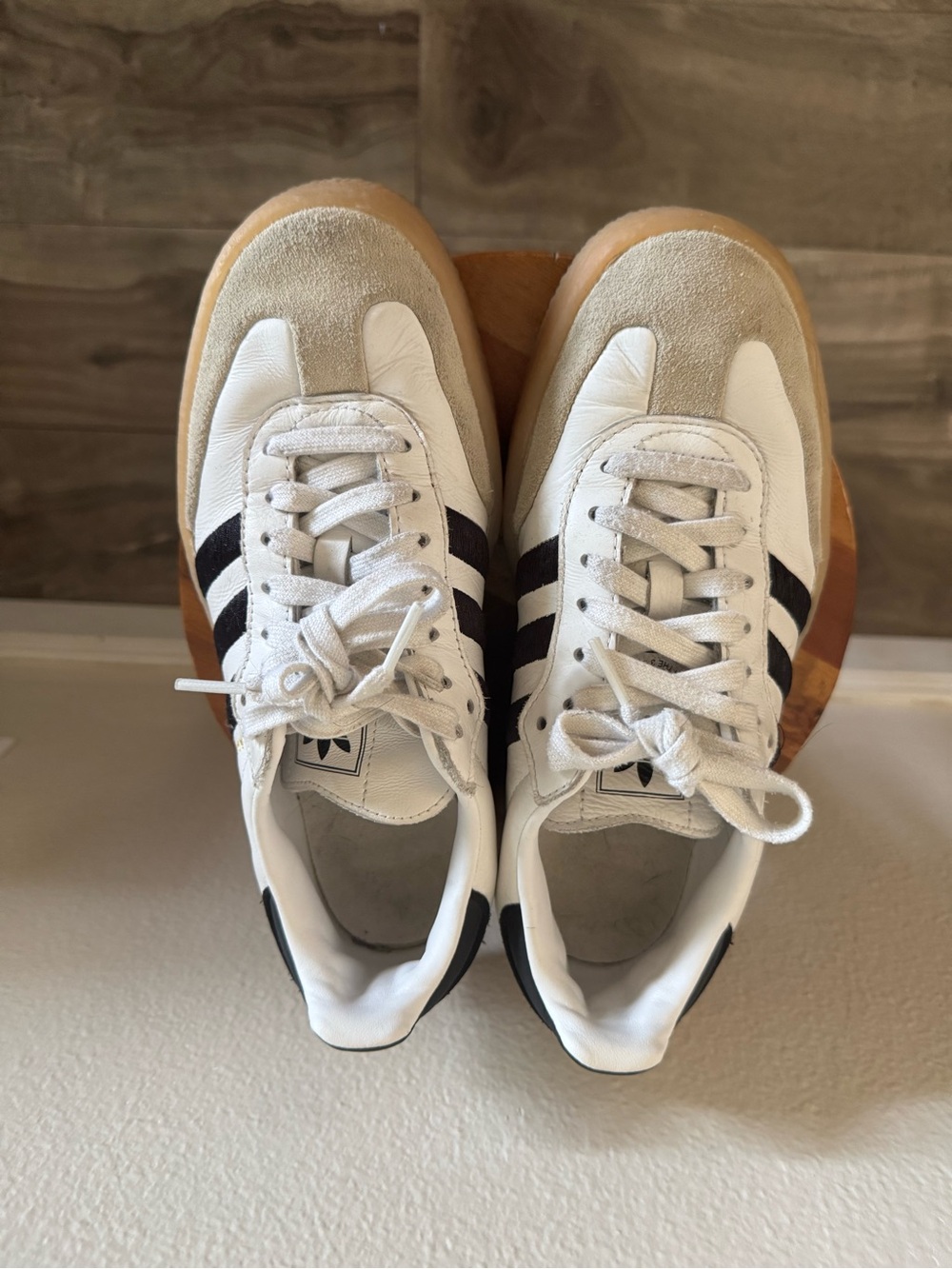 adidas White Samba Sneakers with Black Stripes and Gum-Tone Accents - Picture 2 of 4